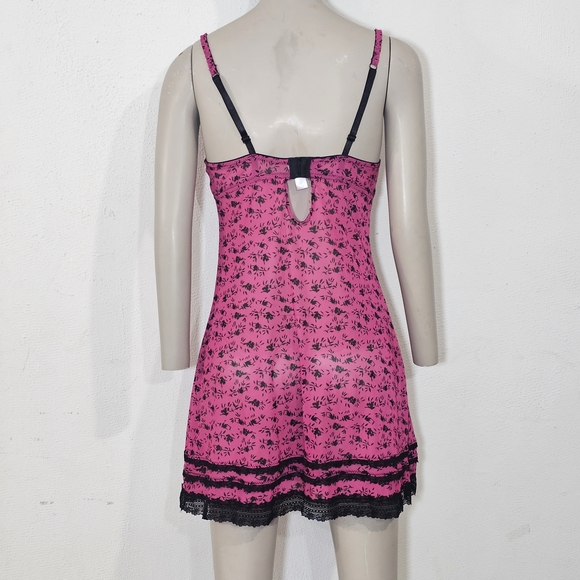 Derek Rose Pink Sheer Lace Detail Babydoll Sz L Lingerie Strech Sexy Romantic - Picture 2 of 8